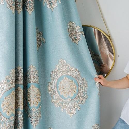 European Luxury Embroidery Geometry Curtains for Living Room Blackout Vintage Jacquard Window Drapes for Bedroom