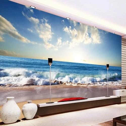 Custom 3D Beautiful Sandy Beach Seascape Photo Background Wall Painting For Living Room Bedroom Decor Waterproof Mural Wallpaper