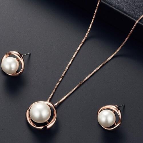 Fashion Pearl Necklace Earring Jewelry Set Bride Wedding Accessories Gift Set