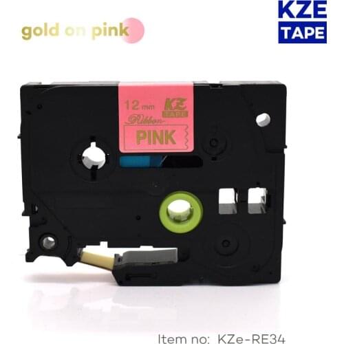 12mm*4m Tze-RE34 Gold on Pink TZe Satin Ribbon Label Tape for Brother P-touch ribbon printer tz-RE34 tze RE34 TZ-RE34 tze tape