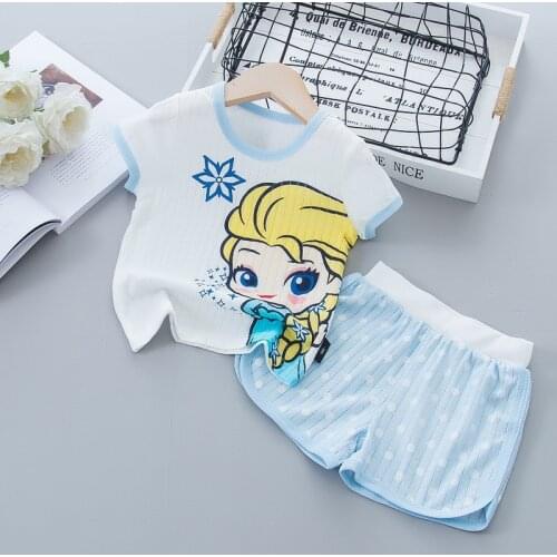 Summer Toddler Girls Pajama Set Elsa Frozen Princess Short Sleeve Top&shorts Girls Pajamas Cute Little Children Homewear