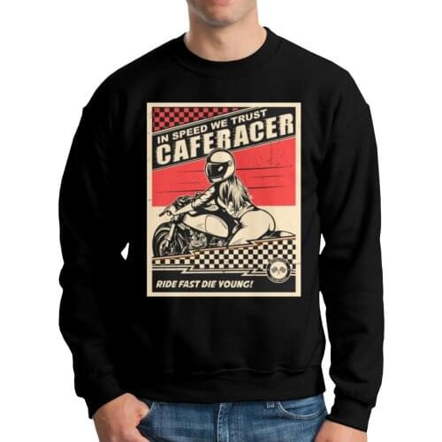 Cafe Racer Motorcycle Men Hoodies Long Sleeve Hiphop Cotton Lightweight Pullovers