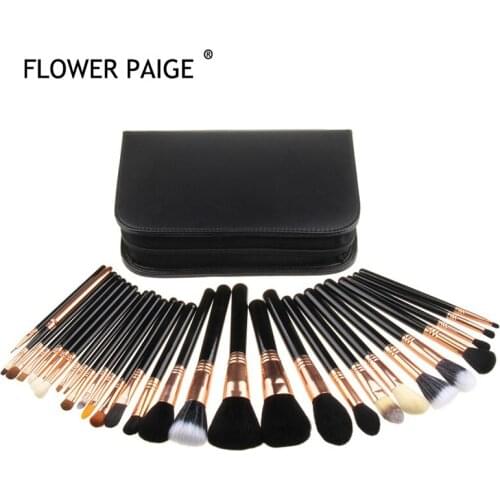FLOWER PAIGE Makeup Brush 29pcs High-quality Black Natural Goat Hair Makeup Brush Tools Kit Professional Makeup Brushes