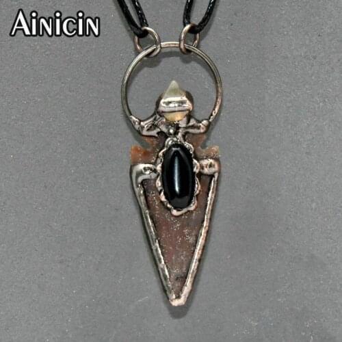 Natura India Agate Arrowhead With Black Obsidian Paved Pendants Antique Bronze Plating Big Circle Hang Pendents