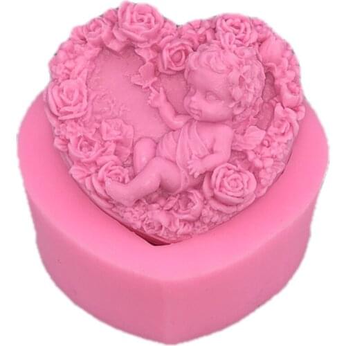 DIY Flower Rose Love Heart Angel Baby 3D Cake Silicone Mold Fondant Soap Candle Cupcake Chocolate Baking Tool Moulds K817