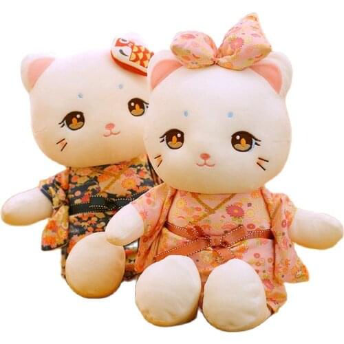 Adorable Big Eyes Japanese kimono Dressing Cat plushie Stuffed Cartoon Animals Cat Doll toys For Kids Girl birthay Gift Hug Toys