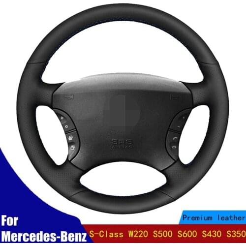 Car Steering Wheel Covers Wrap Hand-stitched Black PU Artificial Leather For Mercedes-Benz S-Class W220 S500 S600 S430 S350