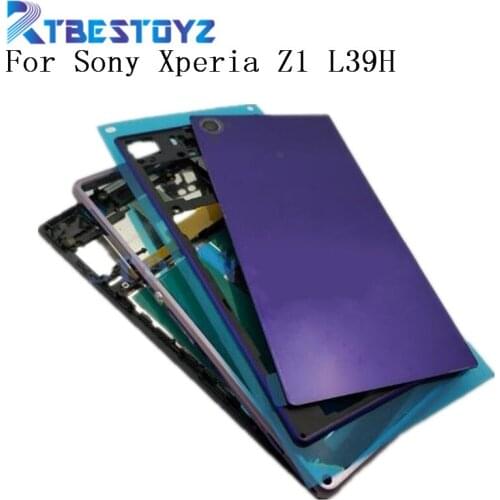 Original Front Middle Frame Port Plug Cover Back Glass Battery Cover For Sony Xperia Z1 L39H C6902 C6903 Full Housing