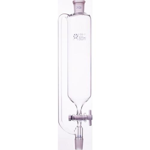 Separatory funnel constant pressure cylindrical shape,standard ground mouth.Capacity 500ml,Joint 24/29,PTFE switch valve
