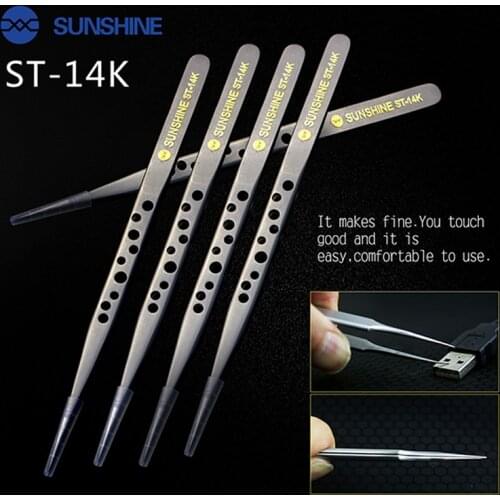 SUNSHINE ST-14K SUNSHINE ST-14K Tweezers ultra-precision straight tweezers With Holes Anti-Static Maintenance Tool For Repair