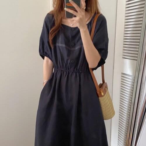 Alien Kitty A-Line New Color-Hit Loose 2021 High Quality Short Sleeve Elastic Long Dresses Stylish Femme Chic All Match Vestidos
