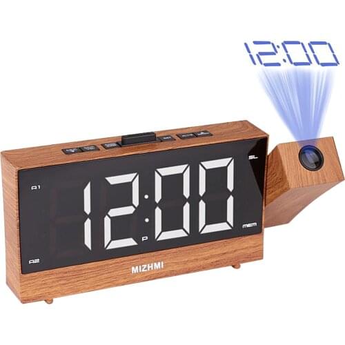 Projection Radio Alarm Clock LED Digital Desk Table Watch Snooze Function Adjustable Projector FM Radio with Sleep Timer