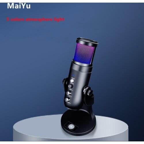 Pro Karaoke Live Computer Microphone Condenser USB Recording 5 Colors Atmosphere Light for Lol Game Living Sing etc
