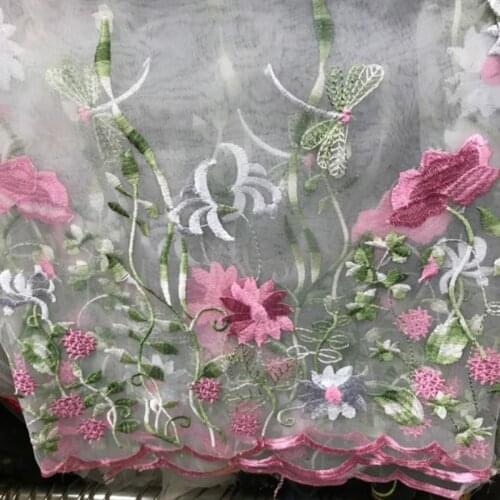 Chiffon Flowers Lace Organza Fabric Tulle Bilateral Floral Embroidery Dress for Fashion Lady Dress Scarf Gowns Wedding Dress
