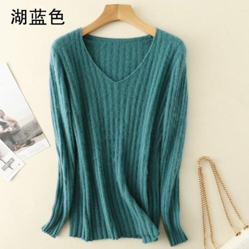 Super Warm Pure Mink Cashmere Sweaters and Pullovers Women Winter High elasticity Soft Sweater V-neck Female Basic Pullovers
