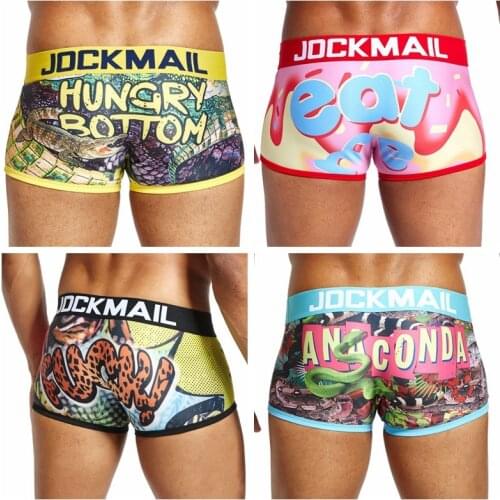 Jockmail Colorful Underpants Breathable Male Short Pants Spandex Animal Cartoon Boxers Mens Underwear Low Waist Ice Silk Gay