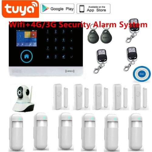 Tuya APP Remote Control Alarm panel Switchable 9 languages Wireless Home Security WIFI 4G Alarm system RFID card Arm Disarm