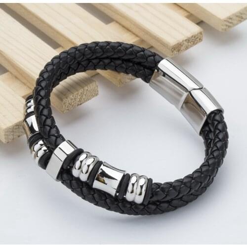 TYO 18-20CM Charm Bracelet & Bangle For Men Double Layer PU Leather Bracelet Black/Brown Color Hand Jewelry For Birthday Gift