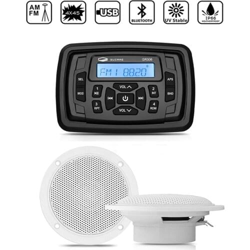 Waterproof Marine Stereo Bluetooth Radio Audio FM AM Receiver MP3 Player+4inch Marine Speakers For RV ATV Pool Yacht Motorcycle