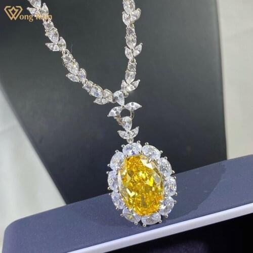 Wong Rain 925 Sterling Silver Oval Cut Created Moissanite Gemstone Wedding Party Luxury Pendant Necklace For Women Fine Jewelry