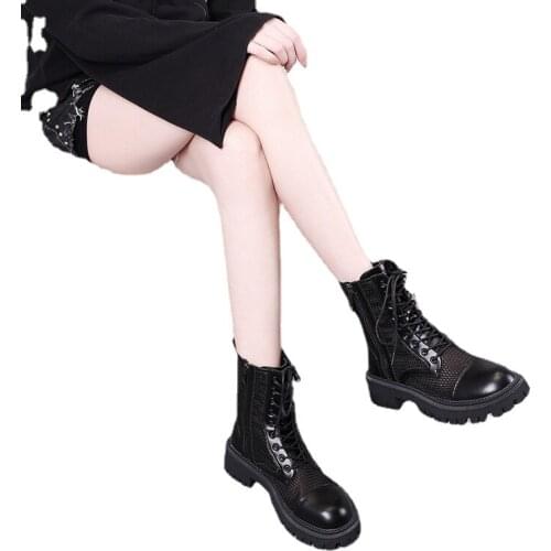 YSHUNIJ 2021 New Summer Breathable Martin Boots Womens Joker Openwork Boots British Style Thick-soled Student Fashion Boots
