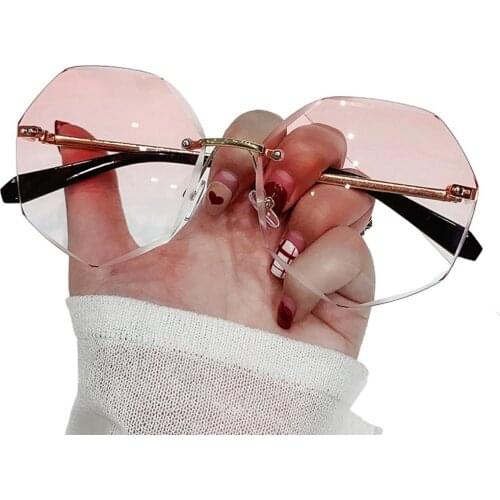 2021 Rimless Sunglasses Women Brand Designer Sun Glasses Gradient Shades Cutting Lens Ladies Frameless Metal Eyeglasses Fashion