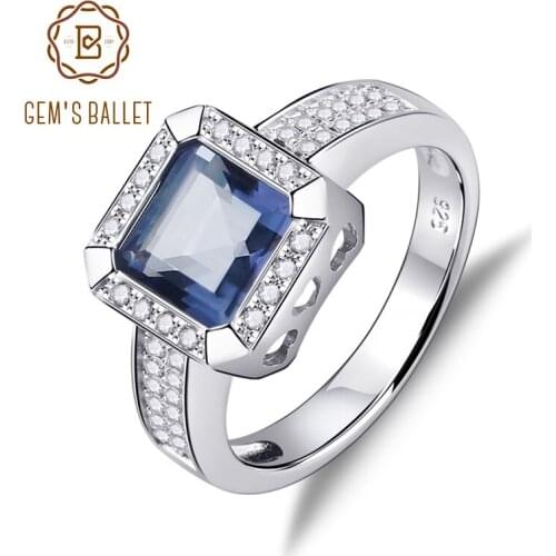 Gems Ballet 2.2Ct Natural Iolite Blue Mystic Quartz Gemstone Vintage Rings Solid 925 Sterling Silver Fine Jewelry For Women
