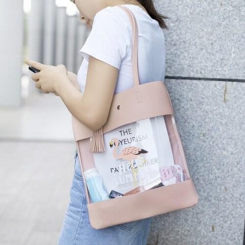 1 pcs Small fresh one-shoulder travel bag flamingo shoulder bag shopping bag transparent leather handbag female bag hand bag