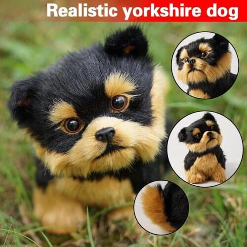 1Pc Yorkshire Terrier Dog Simulation Toy Animal Model Cute Yorkshire Terrier Dog Realistic Plush Toy Desktop Toy Decoration