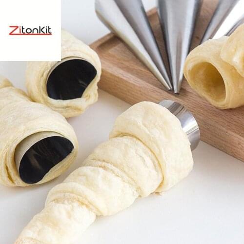 12Pcs Spiral Croissant Tubes Horn Moulds Stainless Steel Conical Tube Cone Pastry Roll Molds Croissants DIY Pastry Baking Tools