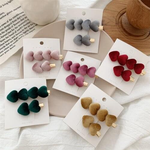 2pcs/set Vintage Velvet Lovely Barrettes Hairpin Korean Heart Shape Hair Clip For Women Girls Fashion Hairpins Hair Accessories