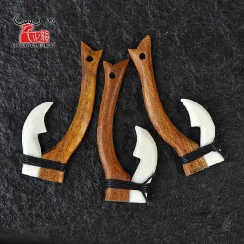 3PCS Handmade Carved Yak Bone New Zealand Bone & Koa Wood FISH HOOK Pendant Jewelry Making Beads DIY Jewelry Accessory 51mmX23mm