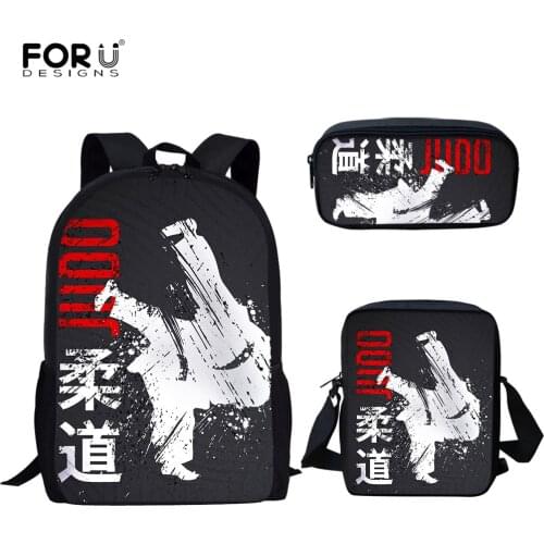 FORUDESIGNS Cool Martial Art JUDO KARATE Print Studen Backpack 3Pcs Large Capacity School Bags for Teen Boys Girls Pencil Bags