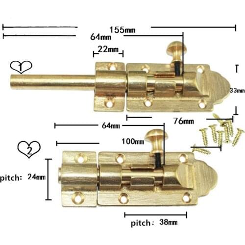 Antique Furniture Hardware Brass Copper Lock Bolt Locking Closure Pin Cabinet Door Box Latch Locking for Furniture