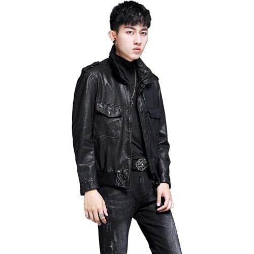 AYUNSUE Mens Leather Jacket 2020 Real Genuine Leather Jackets Sheepskin Coat Vintage Motorcycle Jacket Deri Mont YH9056 KJ4122