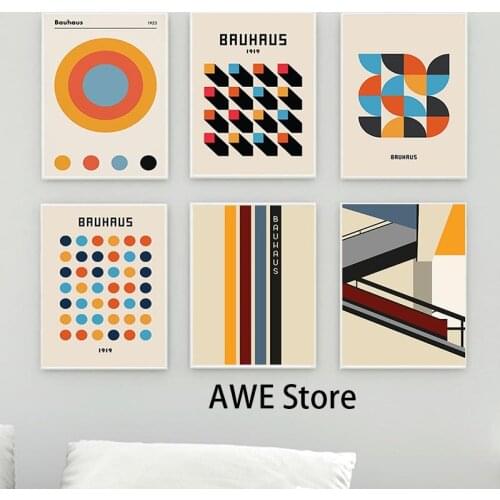 Bauhaus retro color geometric pattern poster abstract line wall art for living room home Cuadros decoration print picture