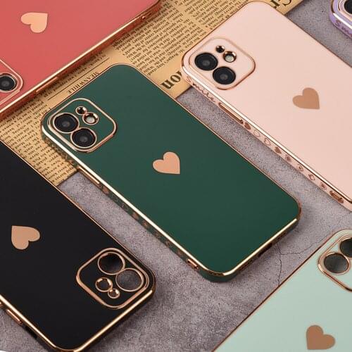 Luxury Love Heart Mirror Plated Phone Case For iPhone 11 12 Pro Max Mini 11 Pro XS Max XR 7 8 6 Plus 6 SE2020 Straight Edge Case