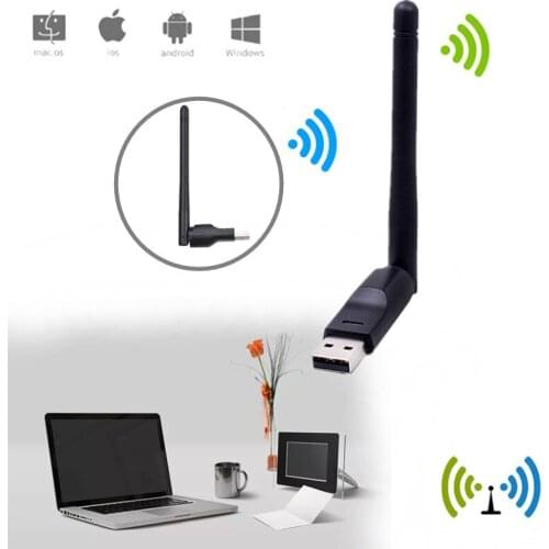 Black High-powered Integrated Antenna Wireless USB Network Card Supporting Windows Vista/XP/2000/7/8/10 Linux MAC OS
