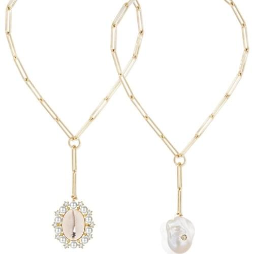 Long shell necklace women pearl pendant necklace chain necklace collier bijoux femme boho acero inoxidable joyeria mujer