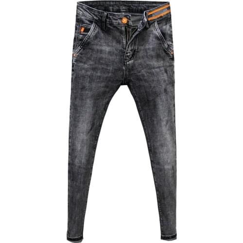 Spring and summer 2021 Fashion Denim jeans new mens Korean style slim feet trend oblique pocket pencil denim trousers