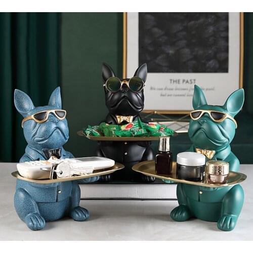 Cool Bulldog Sculpture Bulldogs Decorative Figurine Storage Tray Coin Bank Entrance Key Snack Holder Home Desktop Ornament Decor