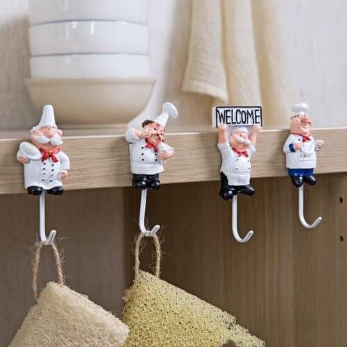 Chef Resin Stainless Steel Hook Behind the Door Viscose Seamless Hook Kitchen Wall Nail-free Paste Strong Adhesive Hook