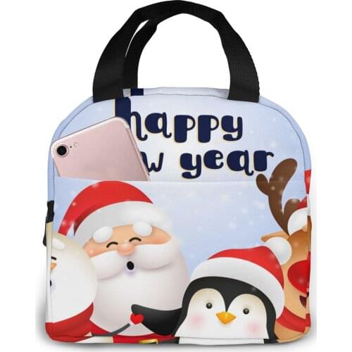 Cute Santa Lunch Food Box Bag Insulated Thermal Food Picnic Lunch Bag for Women kids Men Cooler Tote Bag
