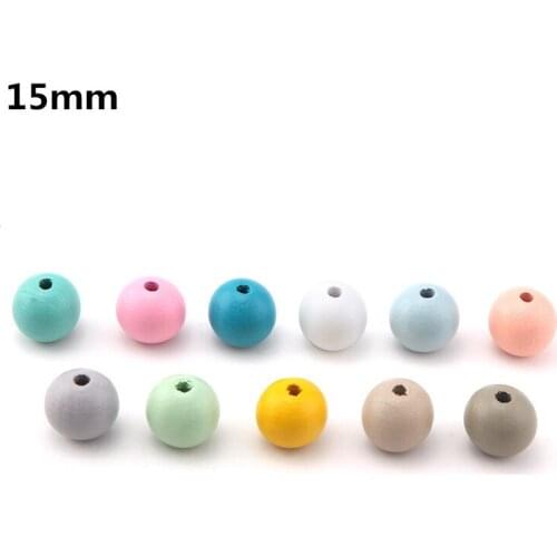 Multicolor Natural Wooden Beads Round Balls 15mm Wood Spacer Beads for Jewelry Making Diy Bracelet Necklace Findings 50pcs/lot
