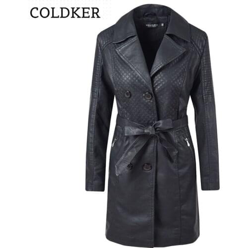COLDKER fashion women long jacket coat winter cloth for girls PU leather long sleeves female top coat hooded jacket streetwear