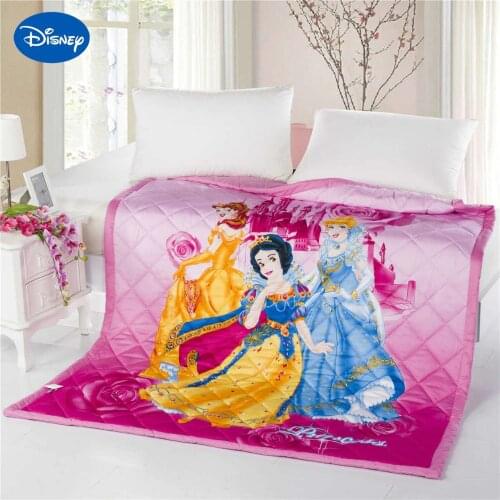Cartoon Princess Printed Quilts Comforter Twin Single Queen Bedding Cotton Fabric Woven Disney Character Girls Summer Pink Color