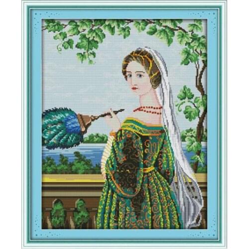 Green Skirt Women Patterns Cross Stitch DIY Needlework Sets 11ct Printed Aida Fabric 14ct Counted Cross Canvas Embroidery Kits