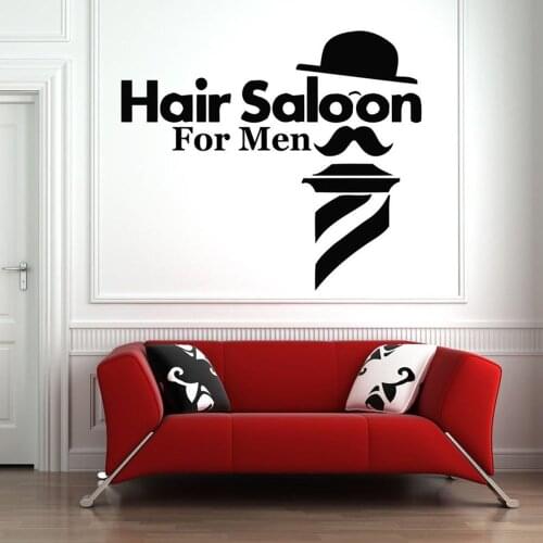 Wall Decals Hair Salon For Men Quotes Art Wall Sticker Decoration Wallpaper Hat Beard Pattern Barber Shop Removable B228