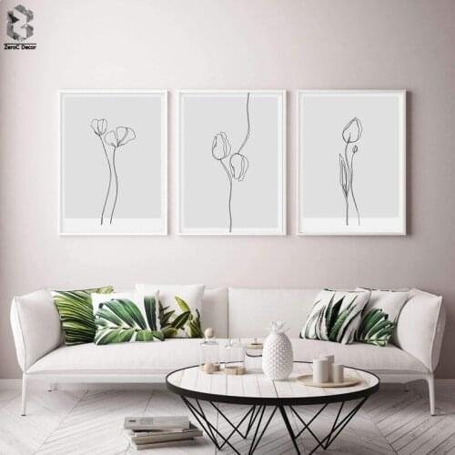 Nordic Wall Picture Minimalism Line Flowers Canvas Painting Wall Art Decorative Scandinavian Poster Print Cuadros Living Room