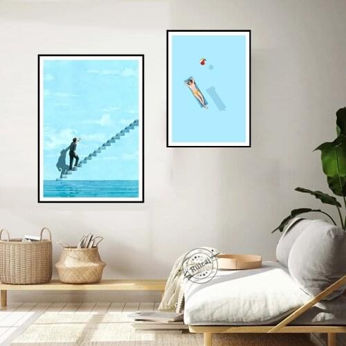 Nordic Blue Style Canvas Art Dream Ladder Poster Wall Pictures For Living Room Home Decor Painting